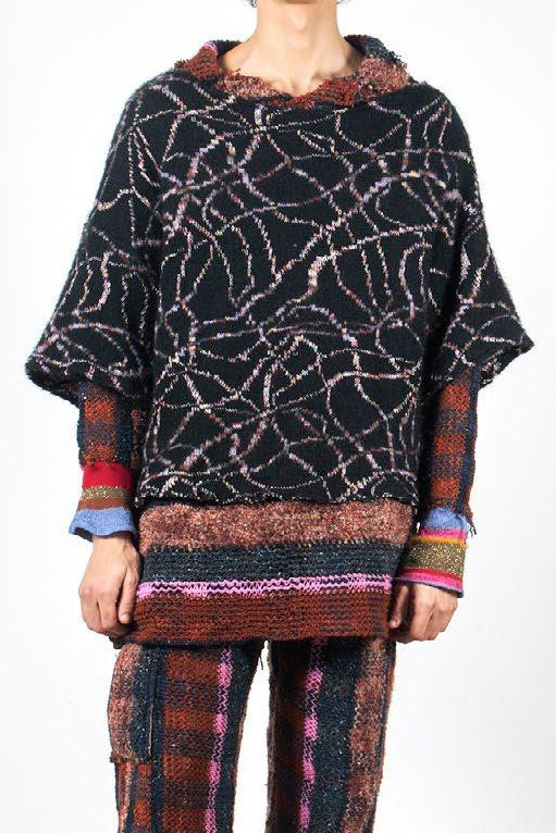 Vitelli black jacquard wave collar layered sweater PFW23_VIT0012_J6 black